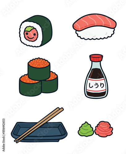 Sushi Japanesse Traditional Food Icon Illustration Set