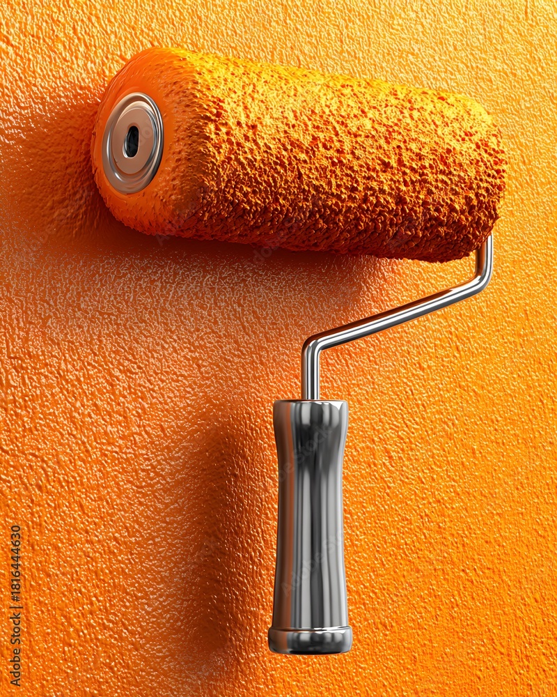 Obraz premium Orange Paint Roller Ready for Wall Application