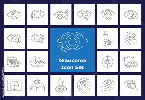 Outline Glaucoma Icons - Line Art Graphics for Optometry, Eye Health, Vision Screening, and Medical Education