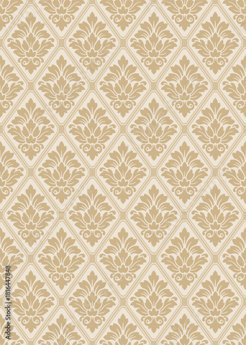 Beige damask pattern vector in a seamless classic style, an elegant damask pattern vector for luxury decorative design, perfect refined damask pattern vector for textiles and wallpapers