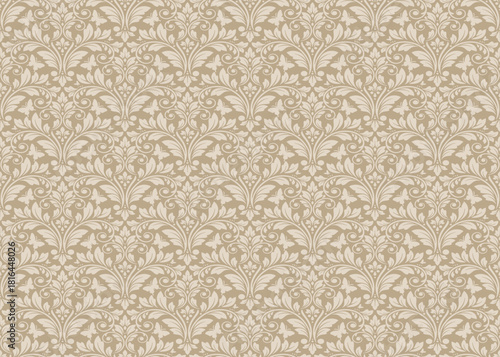 Brown damask pattern vector in a seamless classic style, an elegant damask pattern vector for luxury decorative design, perfect refined damask pattern vector for textiles and wallpapers