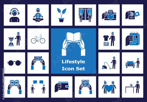 Everyday Lifestyle and Personal Wellness Icon Set - Flat Color Graphics for Hobbies, Routine, Technology, and Leisure Activities
