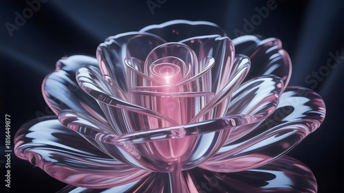 Crystal Rose Intricate Glass Flower with Delicate Pink Light.