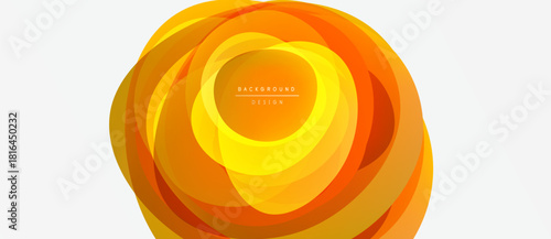 Abstract floral design. Concentric layers create sunlike bloom. Warm yellow, orange hues dominate neutral background. Modern, simple aesthetic.