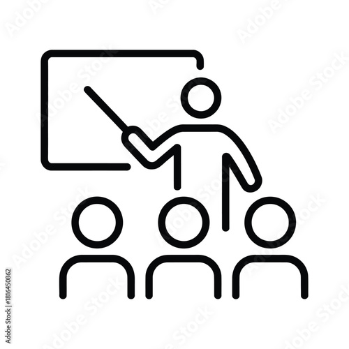 Teacher with Students and Whiteboard Icon - Education, Classroom & Learning