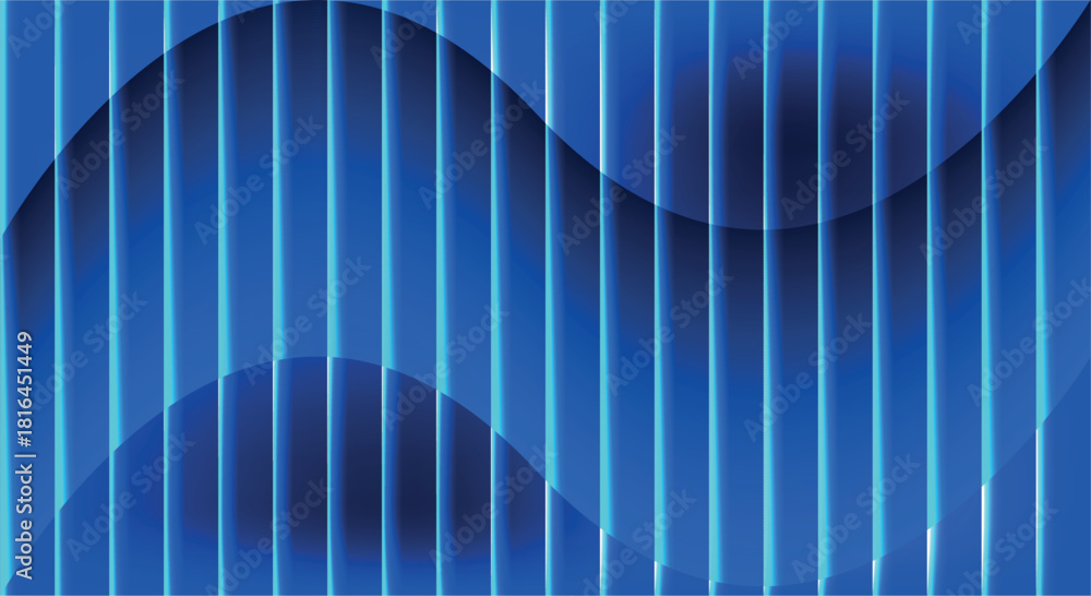 Obraz premium Smooth Blue Wave Pattern with Vertical Light Stripes Abstract Background