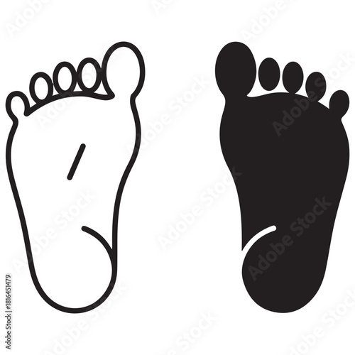 Two Stylized Human Foot Icons: Outline and Silhouette