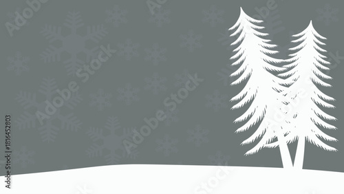 Winter background with fir trees and snowflakes