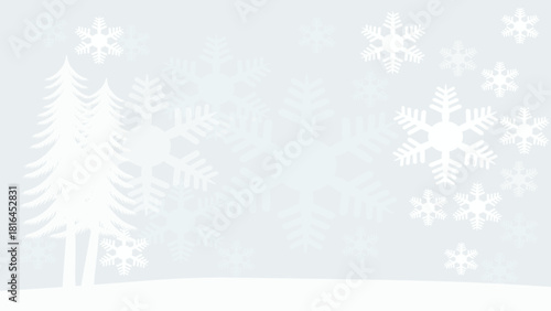 Winter background with snowflakes and trees