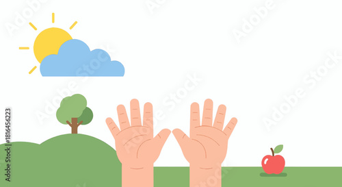 Child POV Vector Illustration – First-Person View of a Kid’s Hands and Scene