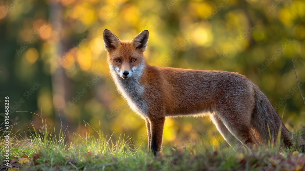Obraz premium Majestic red fox portrait bathed in golden light a stunning wildlife scene of autumn beauty