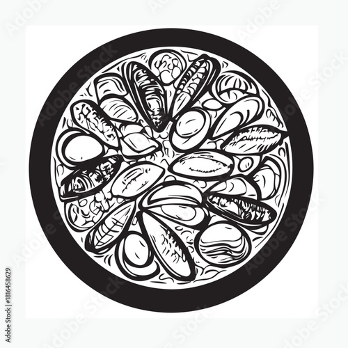 vector illustration of shellfish food on a plate