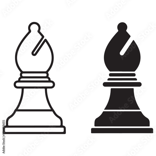 Chess Bishop Piece Icons in Outline and Solid Black
