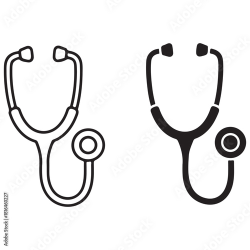 Stethoscope Outline and Solid Icons for Medical Healthcare