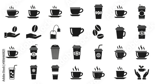 Coffee Icons Diverse Vector Illustrations of Cups, Beans, and Beverages for Design Projects