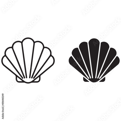 Two Scallop Shell Icons: Outline and Solid Designs