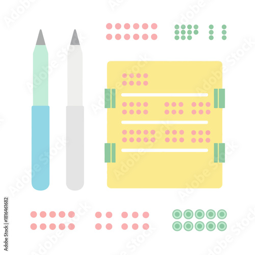 Braille writing kit with stylus and slate for blind people to write and read braille.