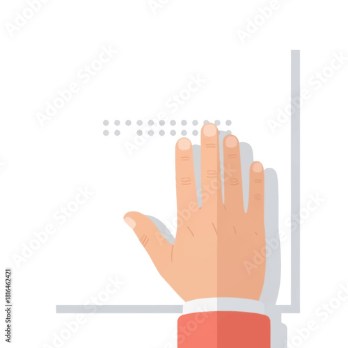 Close up of hand reading braille text on white paper. Accessibility and inclusion concept.