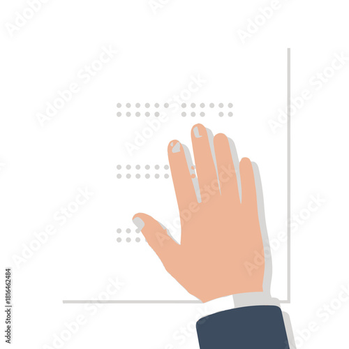 Hand reading braille text on white paper, providing accessibility for the blind.