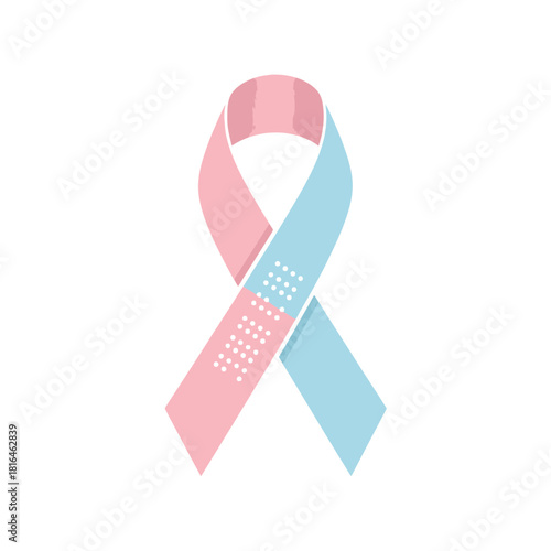 Awareness ribbon in pink and light blue, symbol for pregnancy and infant loss.