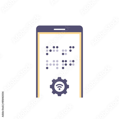 Braille on mobile phone screen with wifi settings. Accessibility and inclusion concept.