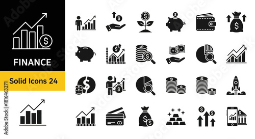 Finance and business icon set for financial growth and investment planning