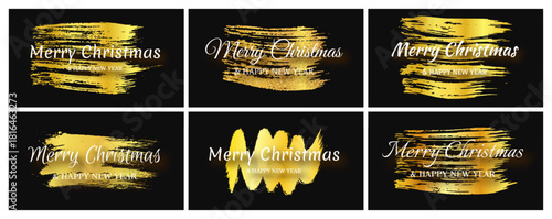 Merry Christmas and Happy New Year incription on gold smear