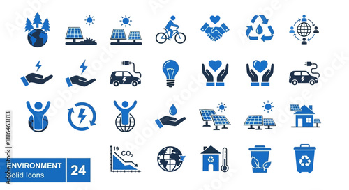 Environmentally Friendly Icons Sustainability, Renewable Energy, and Eco-Consciousness in a Set of 24 Icons