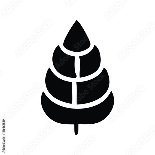A Simple Black and White Graphic Icon of a Stylized Leaf, Perfect for Nature-Themed Designs and Organic Branding