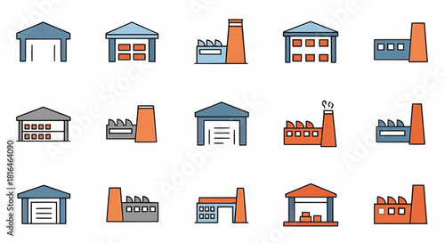 Industrial Buildings and Factories Illustrated in Simple Graphics