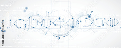 Abstract hexagons, DNA strands, connected neural web, science and technology background