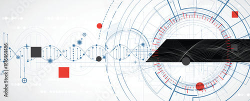 Abstract hexagons, DNA strands, connected neural web, science and technology background