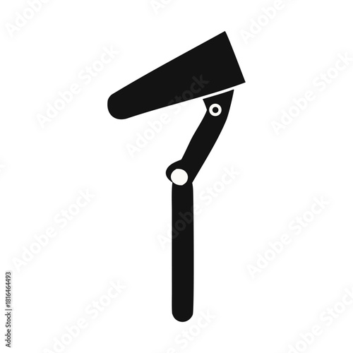 A simple black icon of a modern prosthetic leg with a knee joint. This isolated vector graphic represents an artificial limb, amputation, and bionic technology for healthcare design