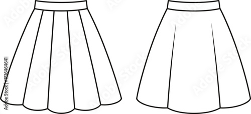 Flat vector illustration of a classic pleated skirt, fashion design element, CAD drawing style, simple line art for apparel templates