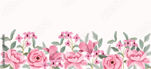 Soft pastel pink floral watercolor border