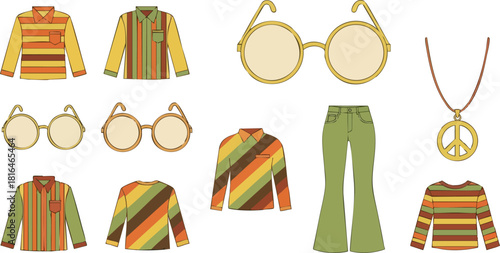 Vintage 1970s Fashion Outfit and Accessories Graphic