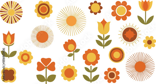 Retro Flower Power Groovy Floral Design Elements for a Vintage Vibe