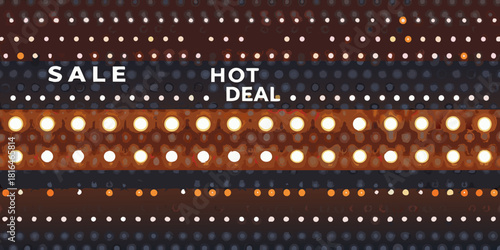 Bright sale hot deal announcement with glowing lights and dots background