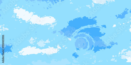 Abstract watercolor style sky with fluffy clouds in various shades of blue and white