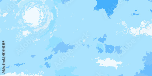 Abstract digital art of a bright blue sky with swirling clouds and a bright sunburst effect