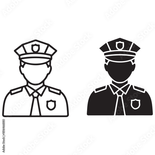 Law Enforcement Officer Icons in Line Art and Silhouette Styles
