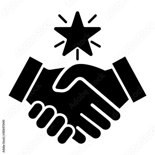 handshake with shining star glyph icon