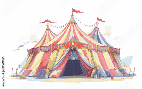 Vibrant Watercolor Big Top Circus Tent IllustrationPrint