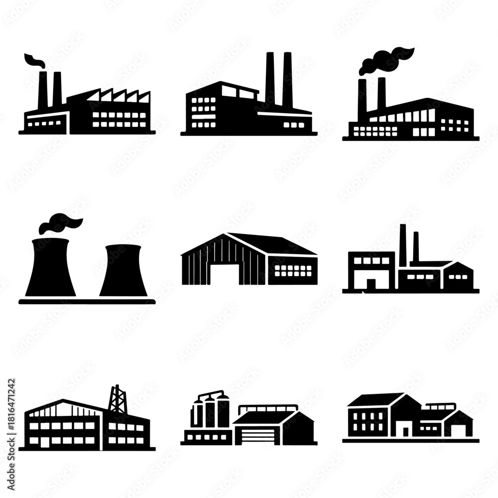 Obraz premium Industrial Factory Silhouette Illustration – Modern Minimalist Design