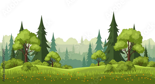 Stylized Forest Landscape with Rolling Hills nature