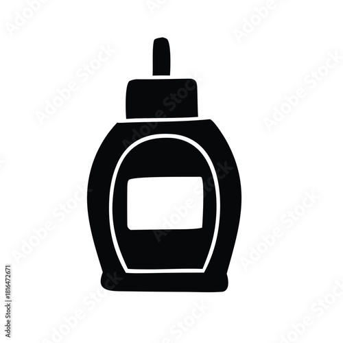 Silhouette of a bottle with a label, suitable for various branding and labeling applications