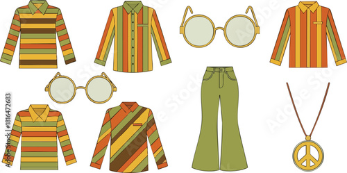 Retro Style Collection Shirts, Glasses, Pants and Peace Medallion