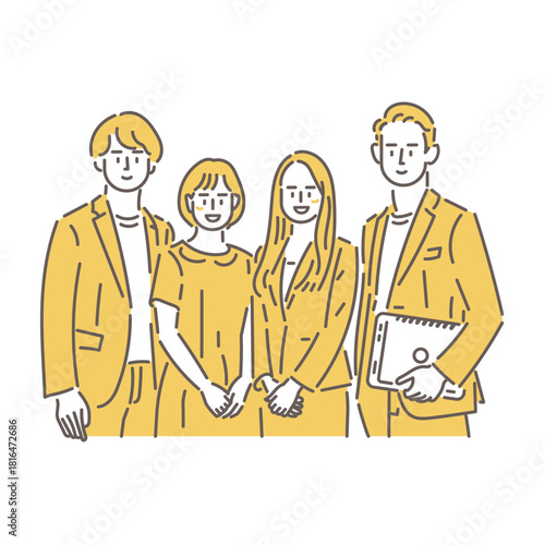 職場のチームメンバーが揃って並んでいるイラスト