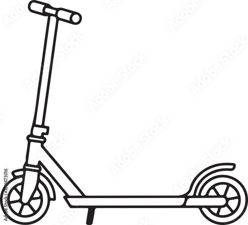 Kick scooter line art illustration. simple black outline graphic design element for urban transport. push scooter vector icon.