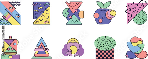 Funky Geometric Shapes Collection Abstract Vector Design